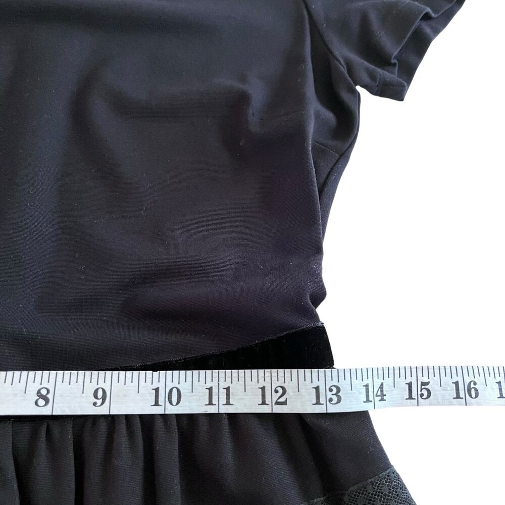 Red Valentino Black Short Sleeve Lace Velvet Trim Scalloped Knee Length Dress L - Picture 11 of 14